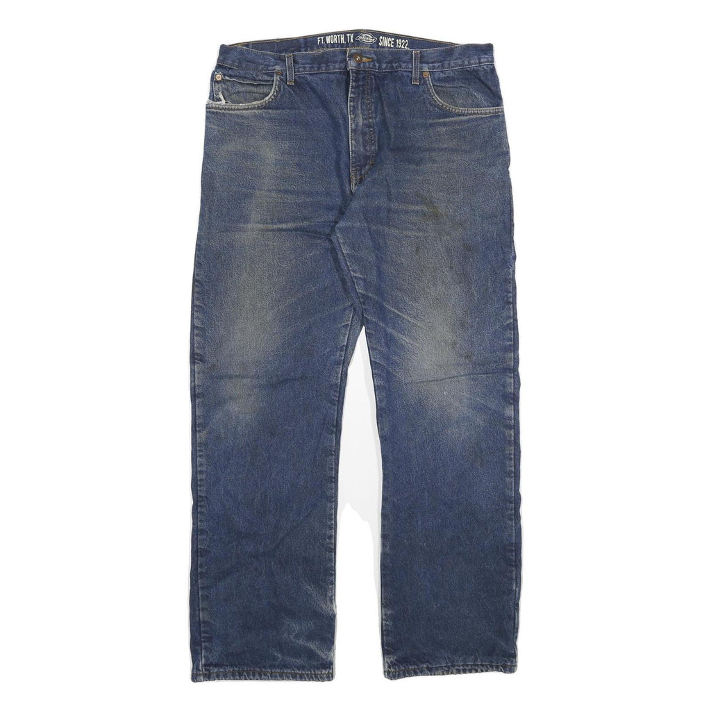 DICKIES Mens Blue Regular Fit Straight Denim Jeans W36 L32 Workwear Zip Closure