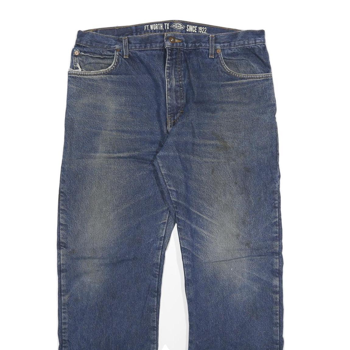 DICKIES Mens Blue Regular Fit Straight Denim Jeans W36 L32 Workwear Zip Closure