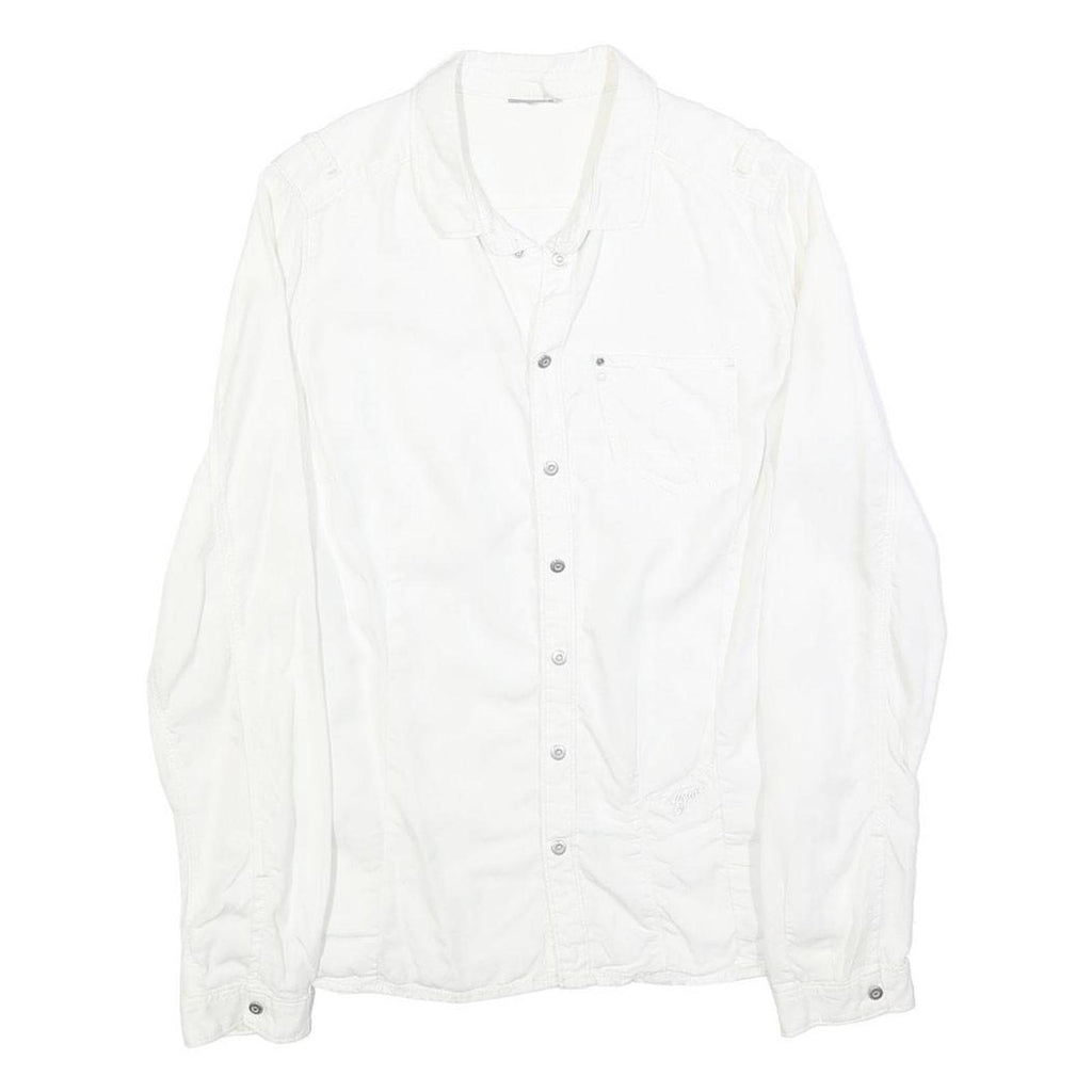 G-STAR Womens White Cotton Blend Shirt M Casual Button-Up Lightweight Summer