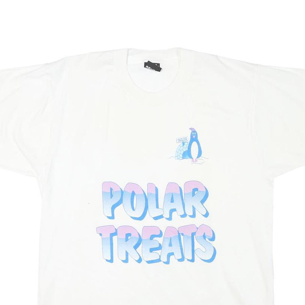 THE BEST Mens White Polar Treats Graphic T-Shirt L Short Sleeve Crew Neck Casual