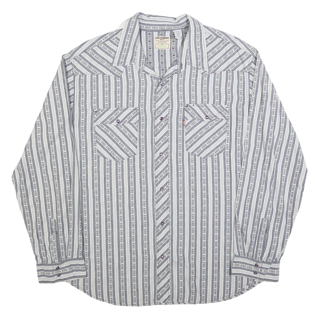 LEVI'S Mens Blue & White Striped Shirt XL Classic Cotton Blend Button Shirt
