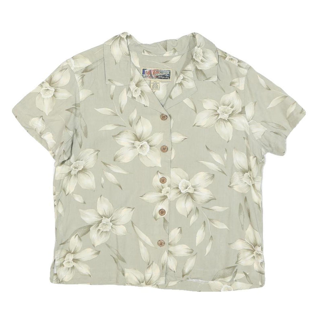 LA CABANA Womens Cream Printed Shirt Short Sleeve Collared S Rayon Tropical