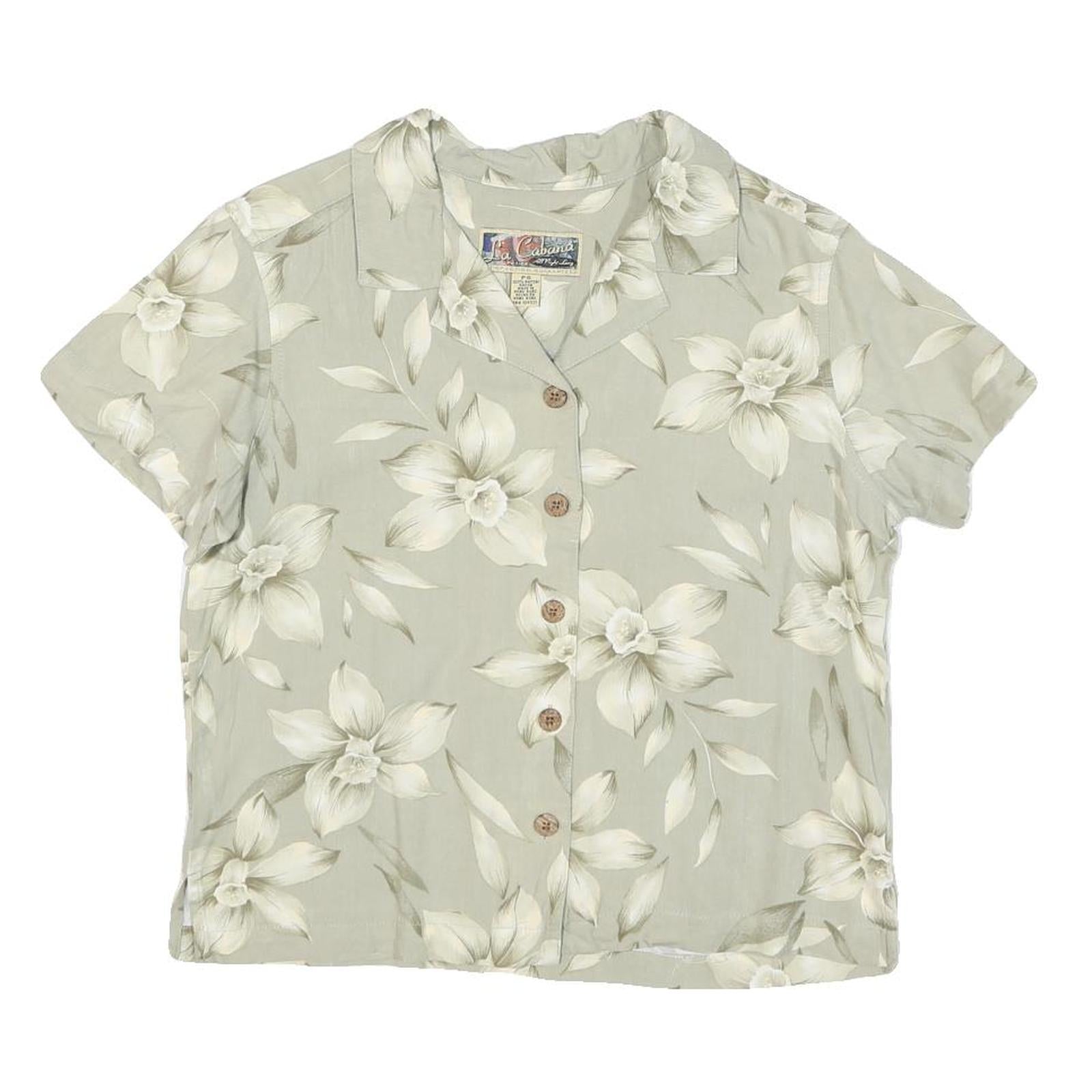 LA CABANA Womens Cream Printed Shirt Short Sleeve Collared S Rayon Tropical