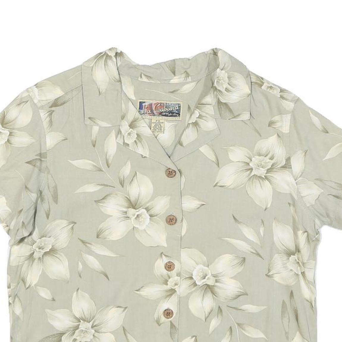 LA CABANA Womens Cream Printed Shirt Short Sleeve Collared S Rayon Tropical