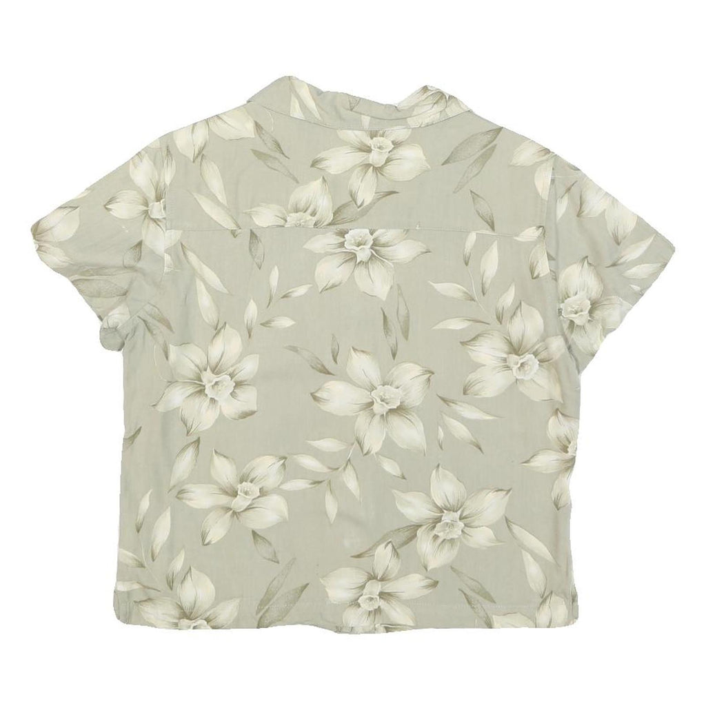 LA CABANA Womens Cream Printed Shirt Short Sleeve Collared S Rayon Tropical