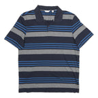 CALVIN KLEIN Mens Navy Blue & Grey Striped Short Sleeve Polo Shirt M Cotton