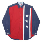 TOMMY HILFIGER Mens Blue & Red Stars Cotton Shirt XL Button Down Casual Long