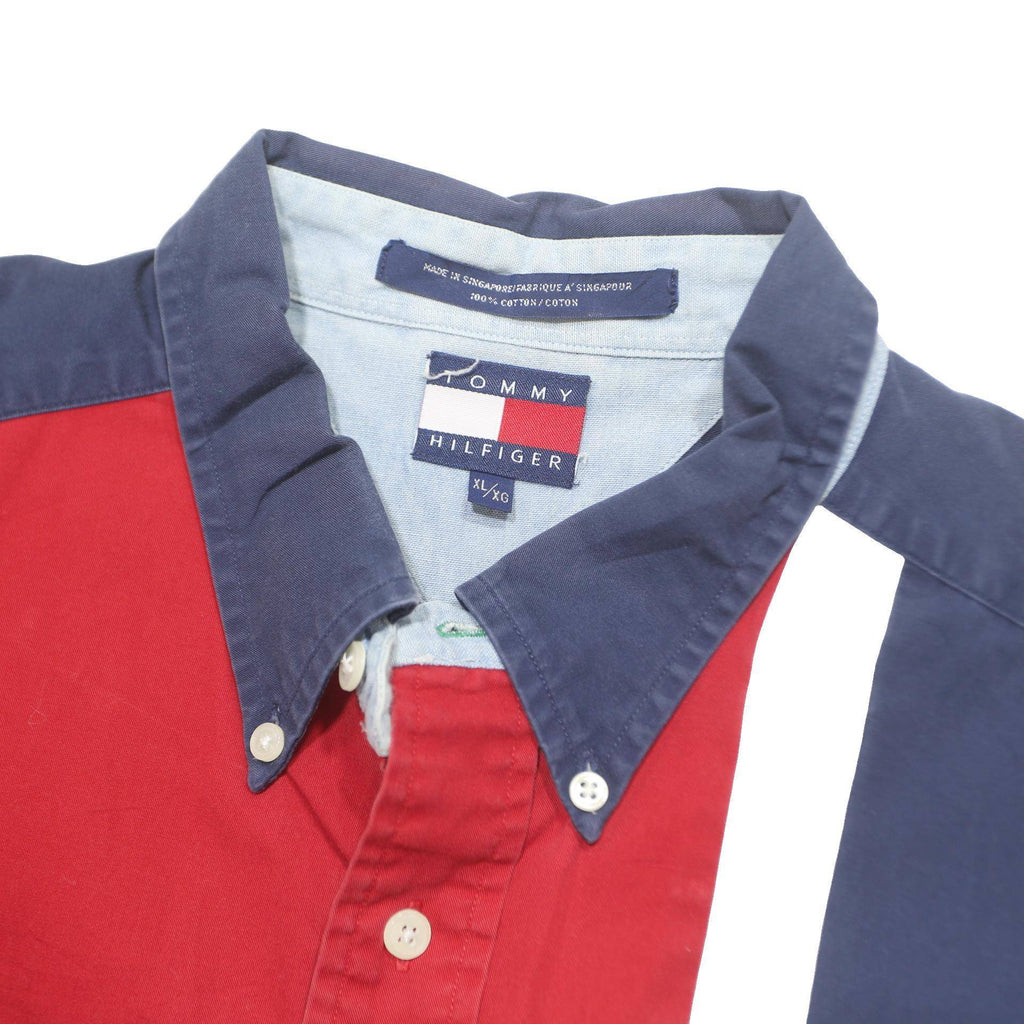 TOMMY HILFIGER Mens Blue & Red Stars Cotton Shirt XL Button Down Casual Long