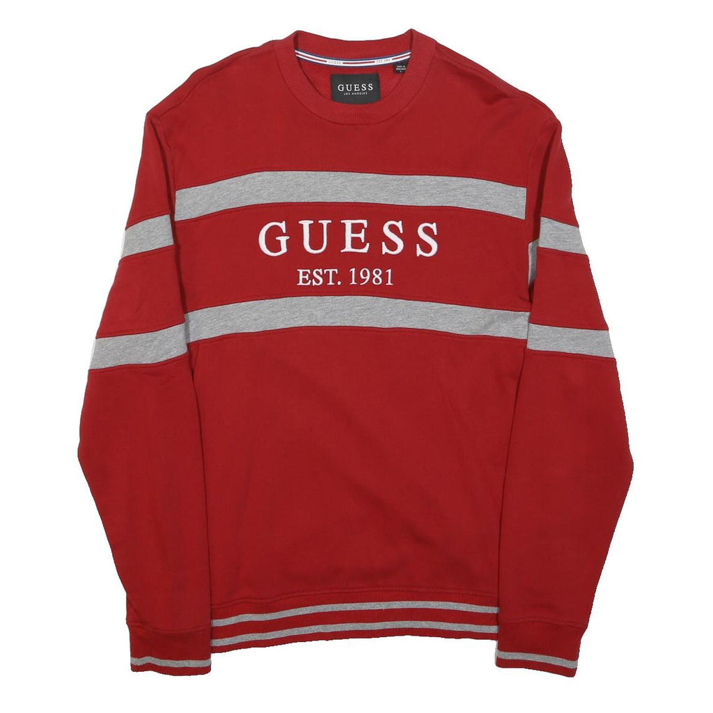 GUESS Womens Red & Grey Striped Cotton Blend Crew Neck Sweatshirt L Est. 1981