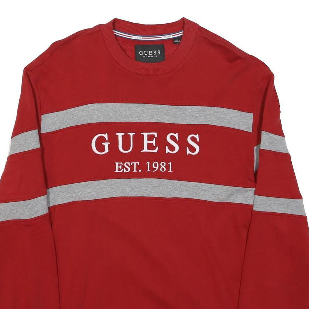 GUESS Womens Red & Grey Striped Cotton Blend Crew Neck Sweatshirt L Est. 1981