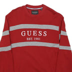 GUESS Womens Red & Grey Striped Cotton Blend Crew Neck Sweatshirt L Est. 1981