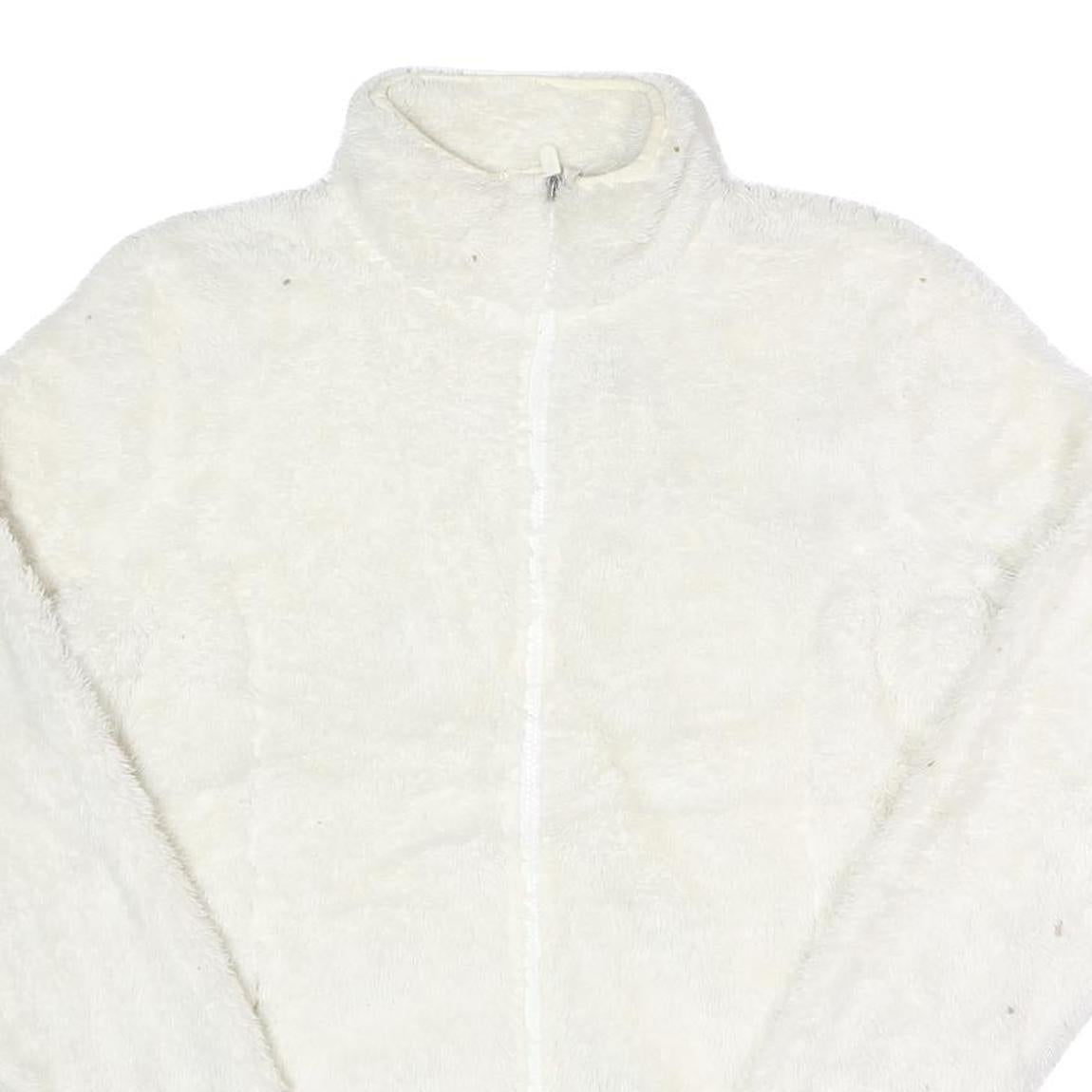 FILA Womens White Faux Fur Jacket L Polyester Zip Up Casual Cozy Outerwear