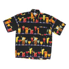 MONTICEUTTI Mens Black Cocktail Print Shirt XL Vibrant Polyester Casual Summer