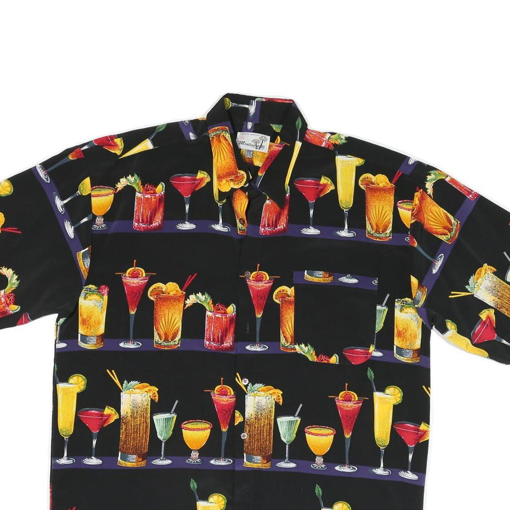 MONTICEUTTI Mens Black Cocktail Print Shirt XL Vibrant Polyester Casual Summer
