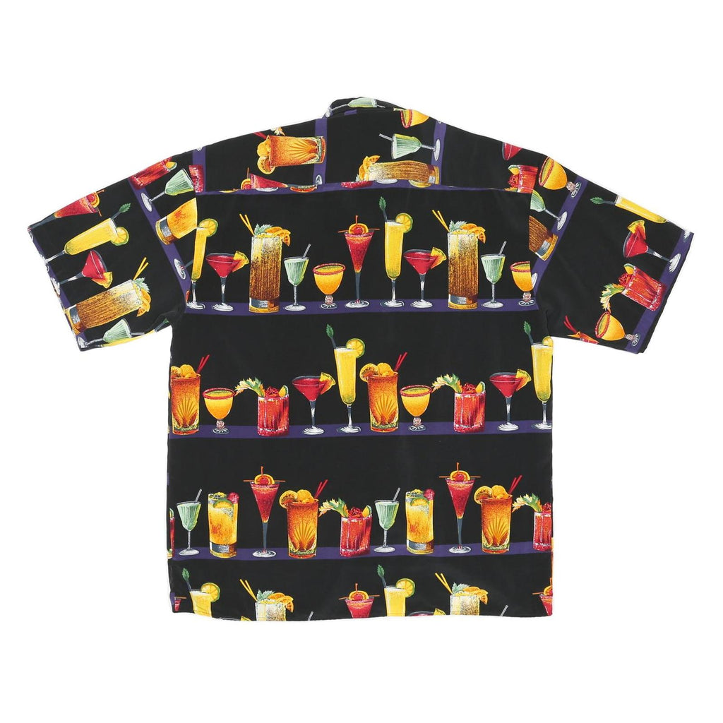 MONTICEUTTI Mens Black Cocktail Print Shirt XL Vibrant Polyester Casual Summer