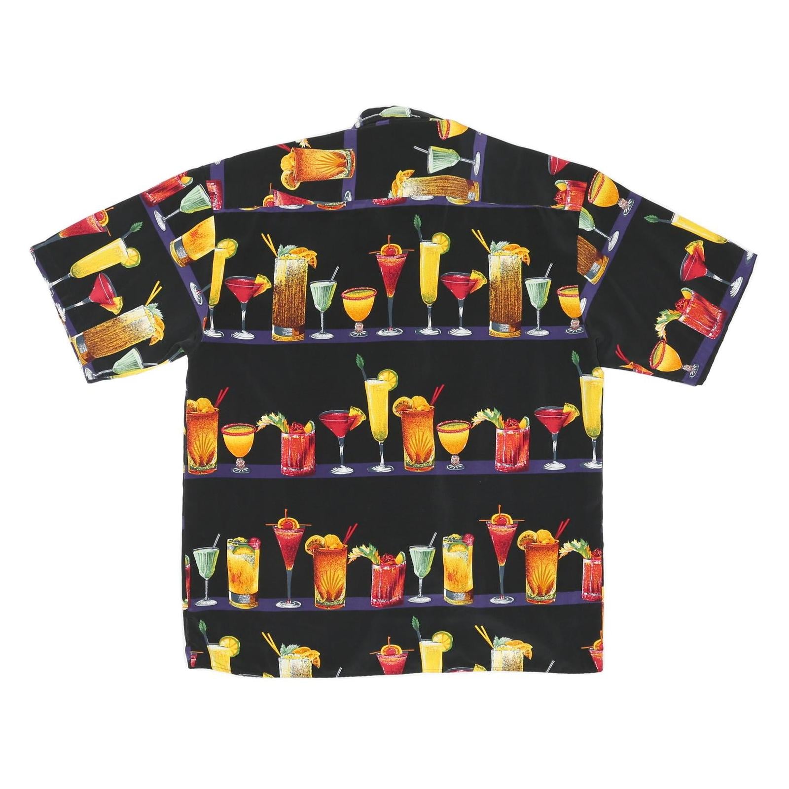 MONTICEUTTI Mens Black Cocktail Print Shirt XL Vibrant Polyester Casual Summer