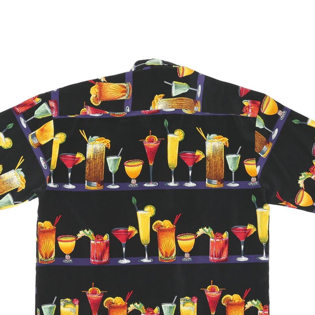 MONTICEUTTI Mens Black Cocktail Print Shirt XL Vibrant Polyester Casual Summer
