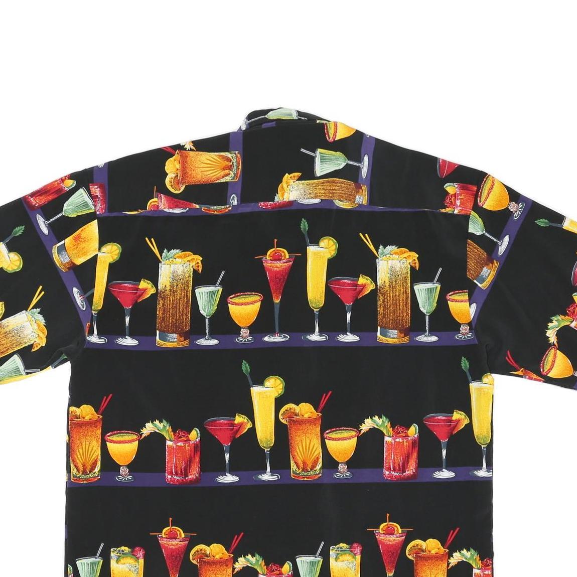MONTICEUTTI Mens Black Cocktail Print Shirt XL Vibrant Polyester Casual Summer