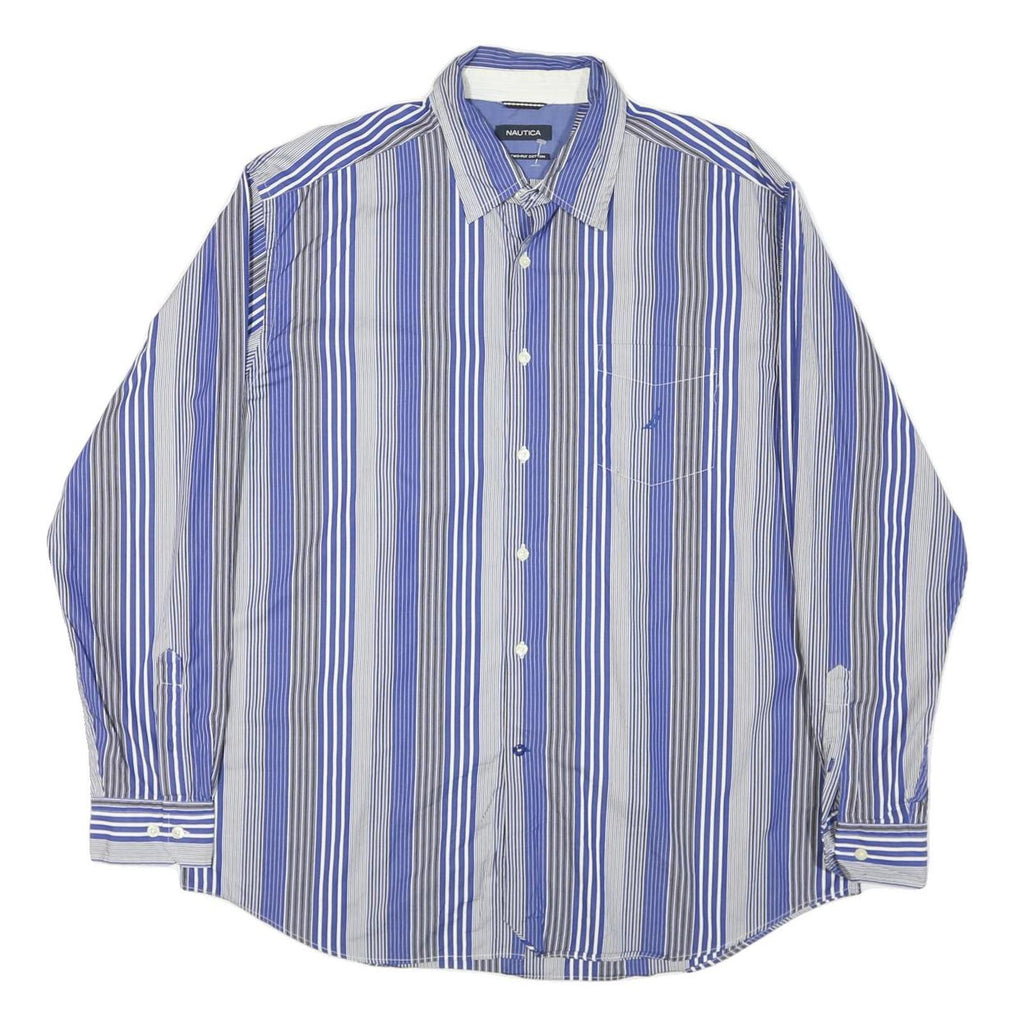 NAUTICA Mens Blue & Grey Stripe Shirt XL Cotton Blend Long Sleeve Casual