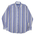NAUTICA Mens Blue & Grey Stripe Shirt XL Cotton Blend Long Sleeve Casual