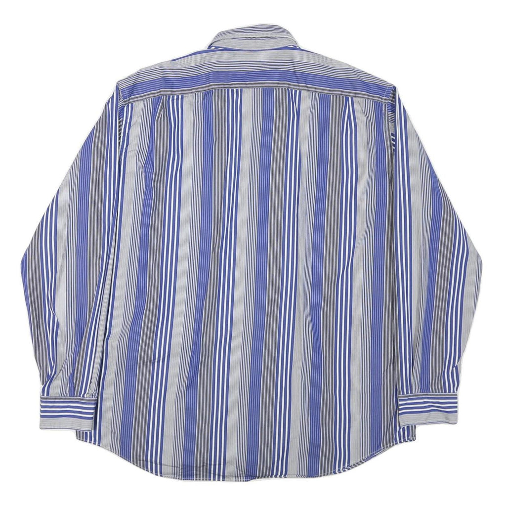 NAUTICA Mens Blue & Grey Stripe Shirt XL Cotton Blend Long Sleeve Casual