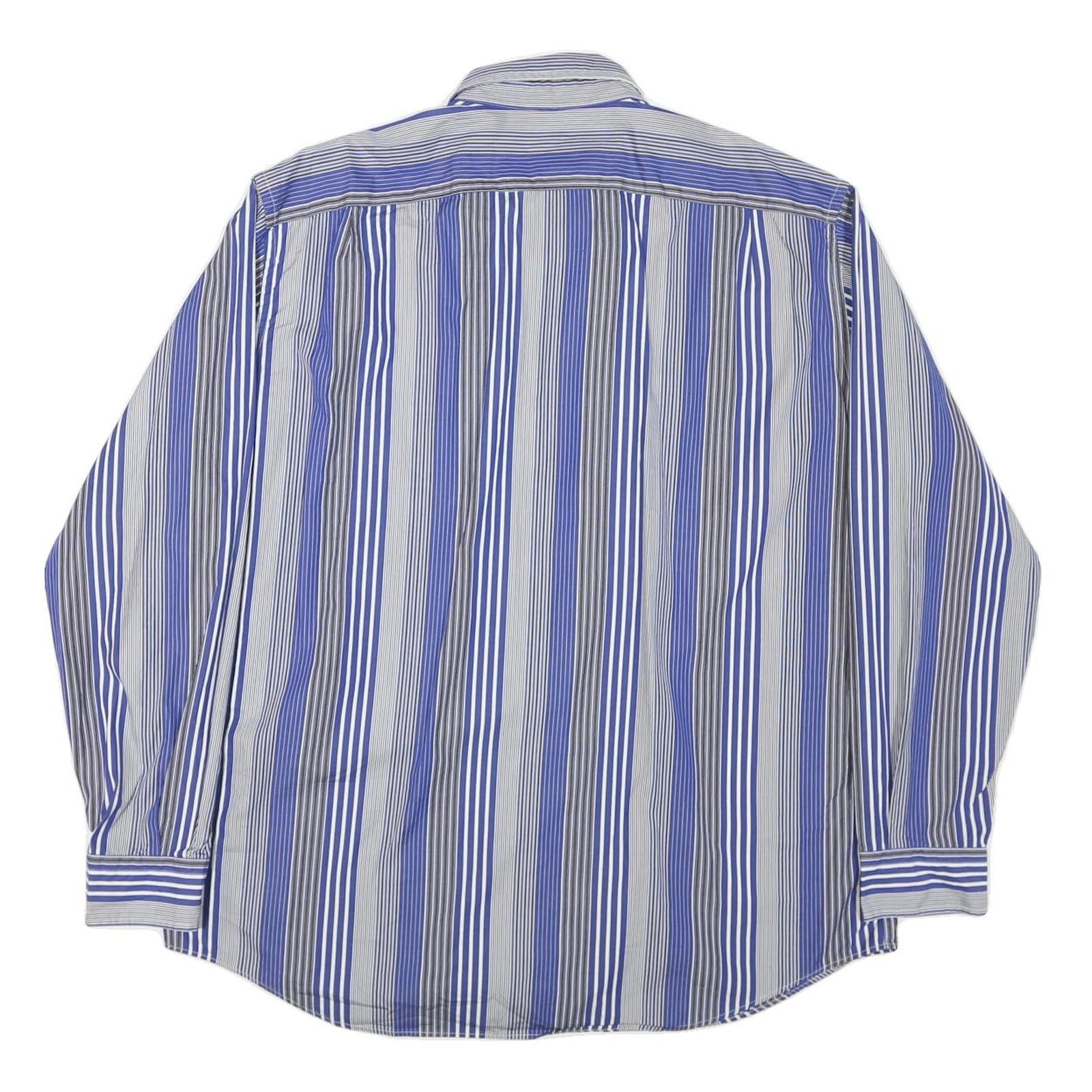 NAUTICA Mens Blue & Grey Stripe Shirt XL Cotton Blend Long Sleeve Casual