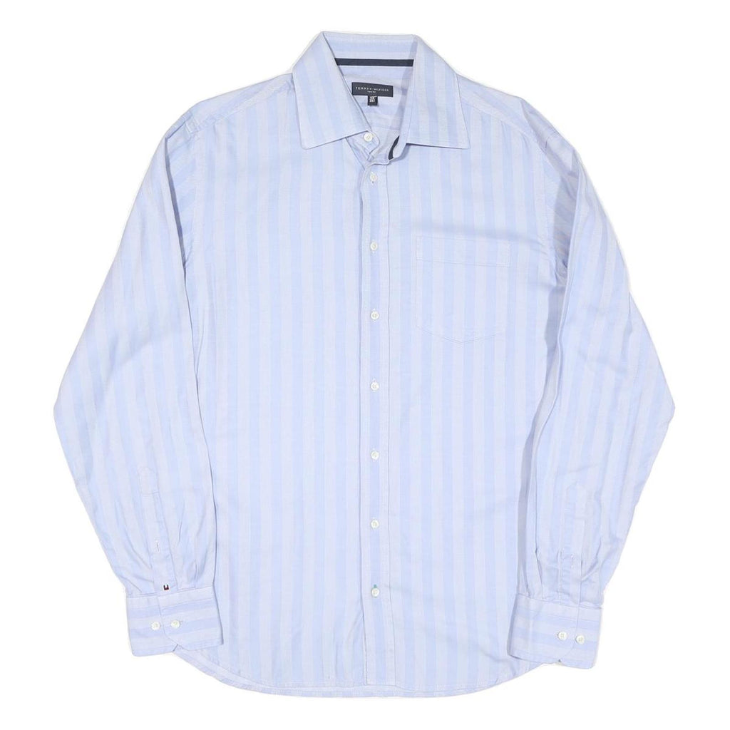 TOMMY HILFIGER Mens Blue & White Striped Shirt L Classic Fit Cotton Blend
