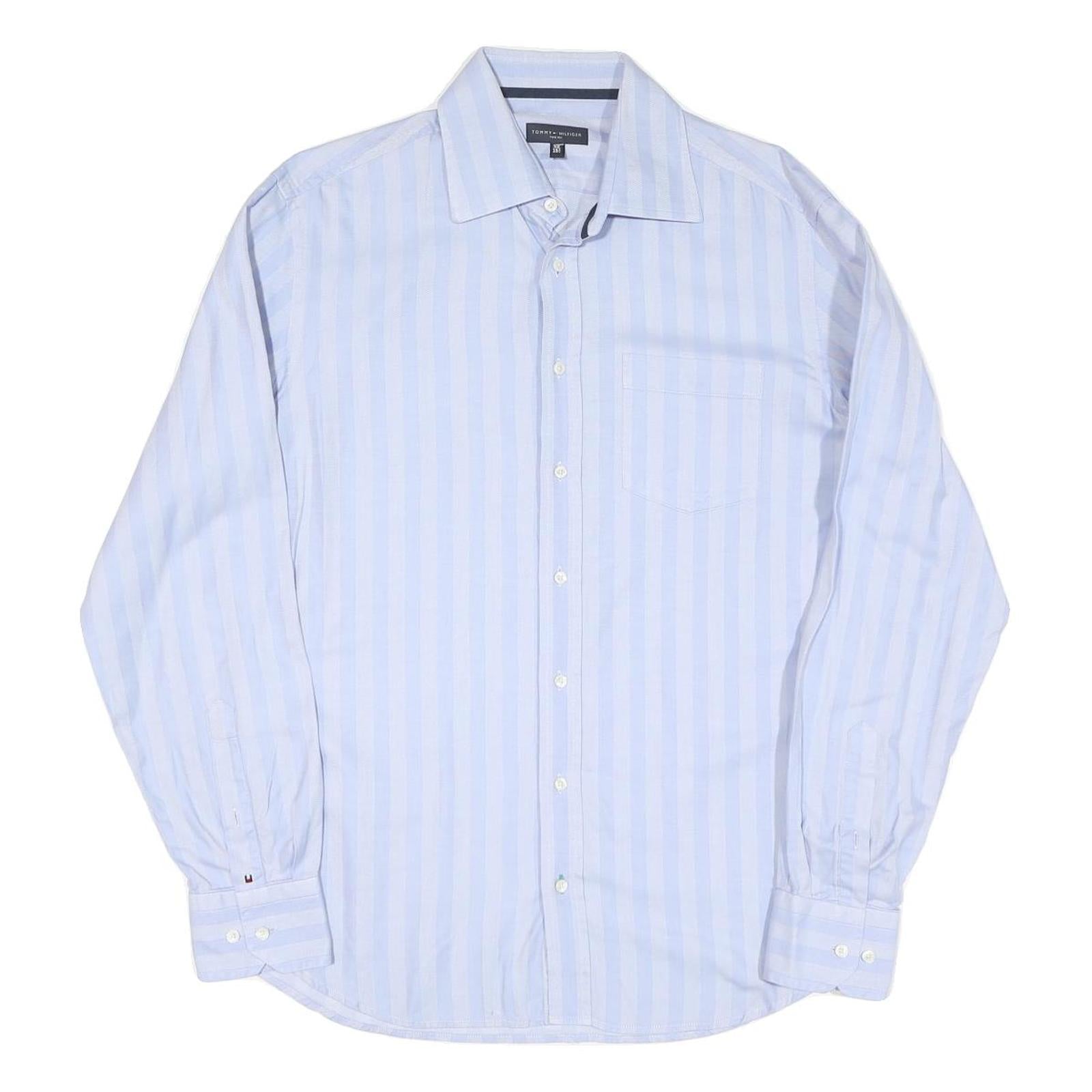 TOMMY HILFIGER Mens Blue & White Striped Shirt L Classic Fit Cotton Blend