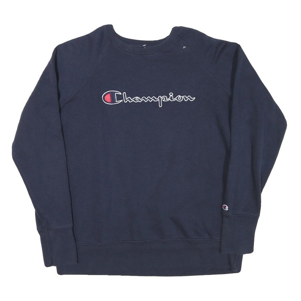CHAMPION Mens Blue Navy Crew Neck S Cotton Blend Pullover Sweatshirt Logo