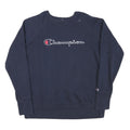 CHAMPION Mens Blue Navy Crew Neck S Cotton Blend Pullover Sweatshirt Logo