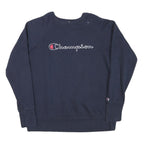 CHAMPION Mens Blue Navy Crew Neck S Cotton Blend Pullover Sweatshirt Logo