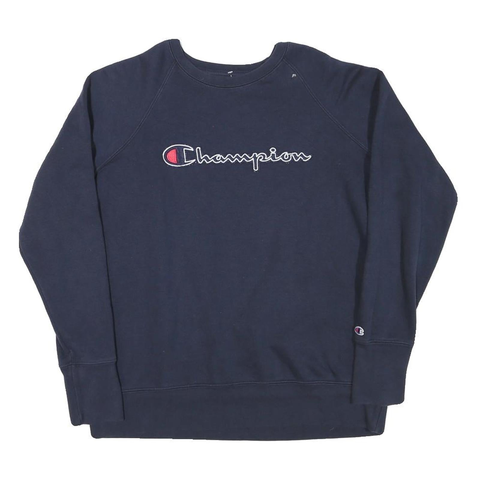 CHAMPION Mens Blue Navy Crew Neck S Cotton Blend Pullover Sweatshirt Logo