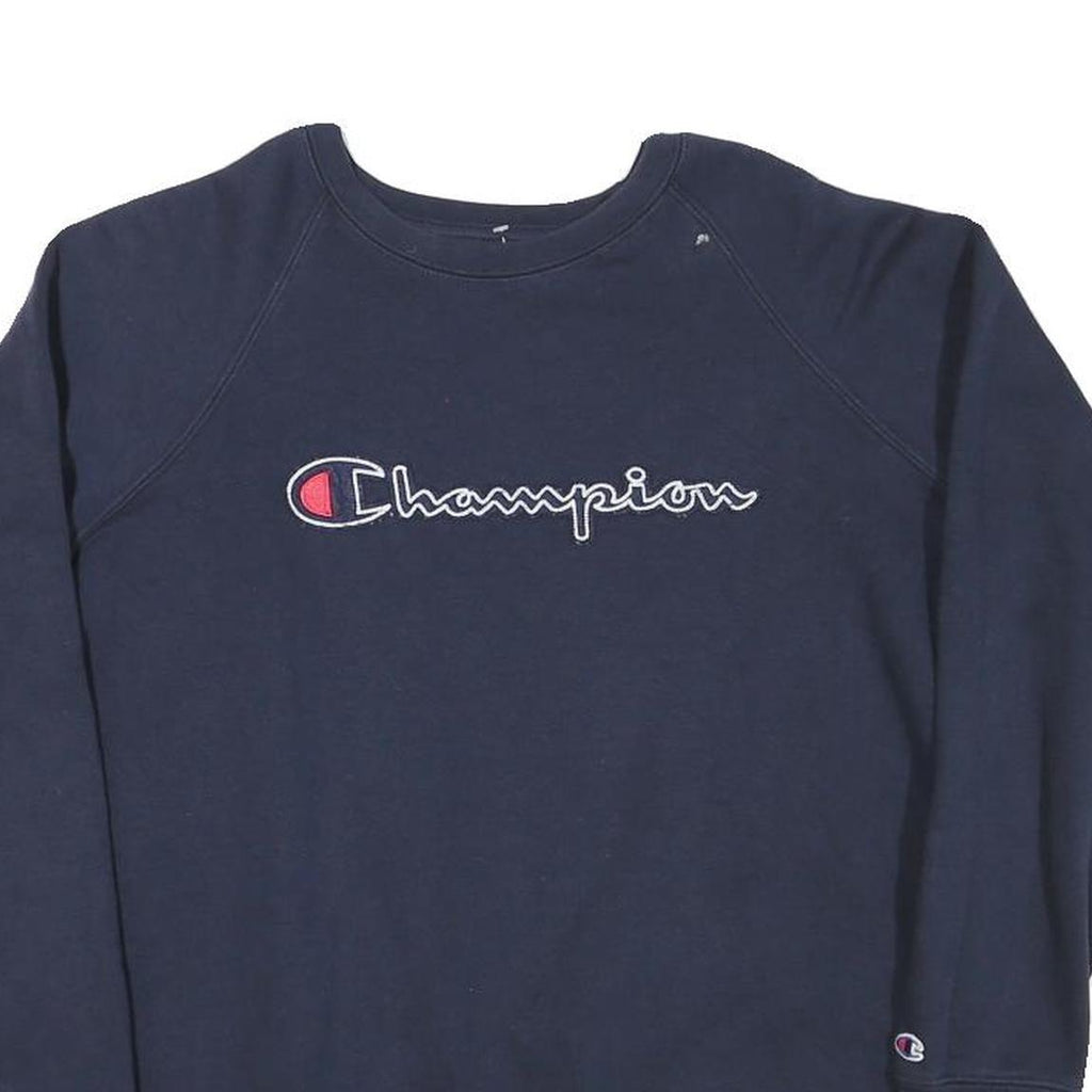 CHAMPION Mens Blue Navy Crew Neck S Cotton Blend Pullover Sweatshirt Logo