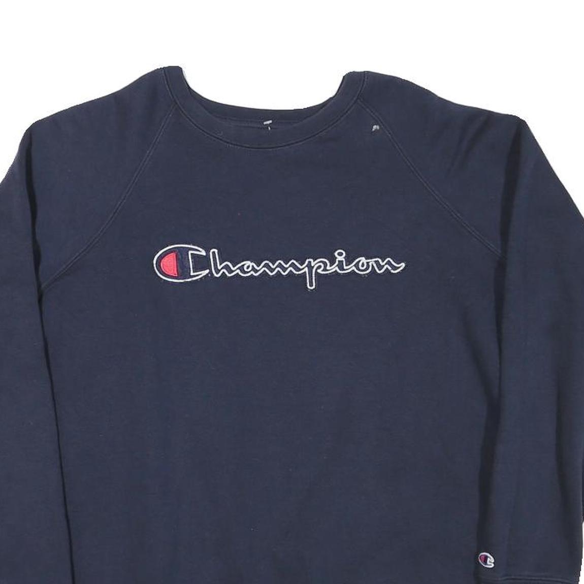 CHAMPION Mens Blue Navy Crew Neck S Cotton Blend Pullover Sweatshirt Logo
