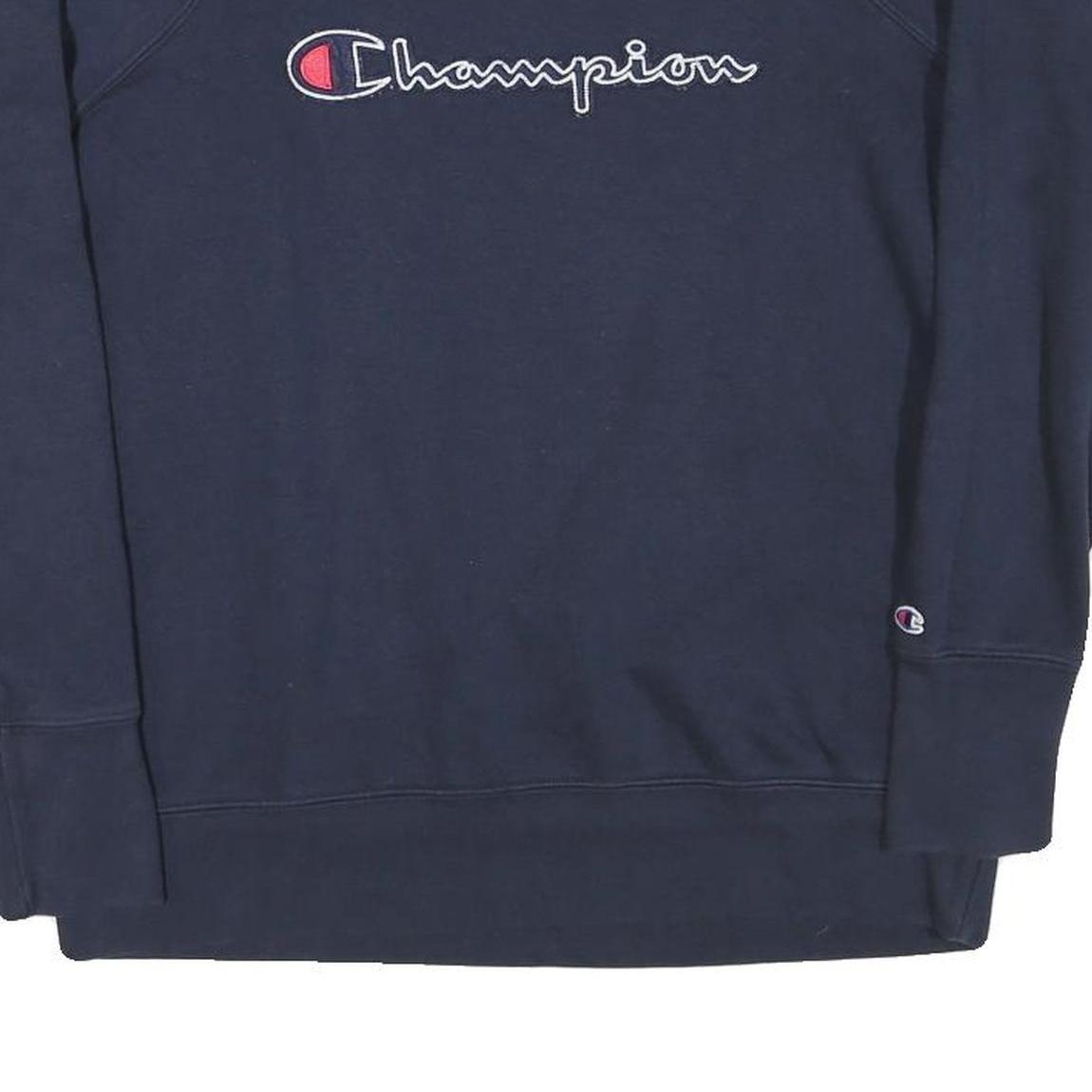 CHAMPION Mens Blue Navy Crew Neck S Cotton Blend Pullover Sweatshirt Logo