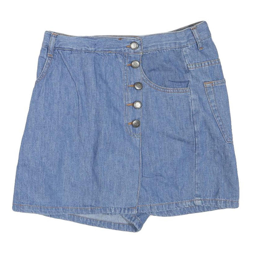 BOLERO Womens Blue Denim Mini Cotton Blend Skirt Button Closure S Stylish Casual