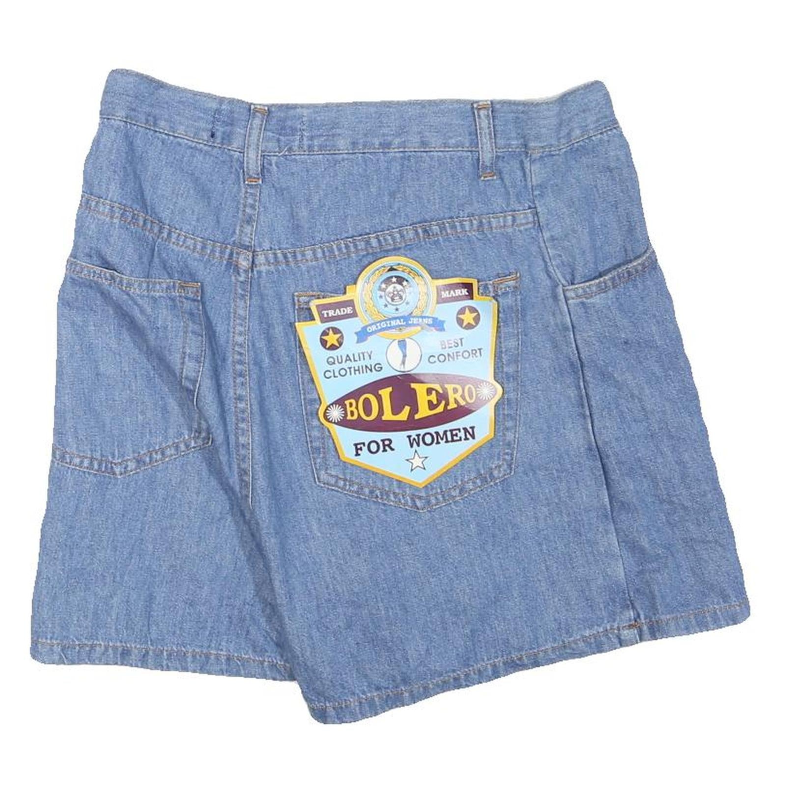 BOLERO Womens Blue Denim Mini Cotton Blend Skirt Button Closure S Stylish Casual