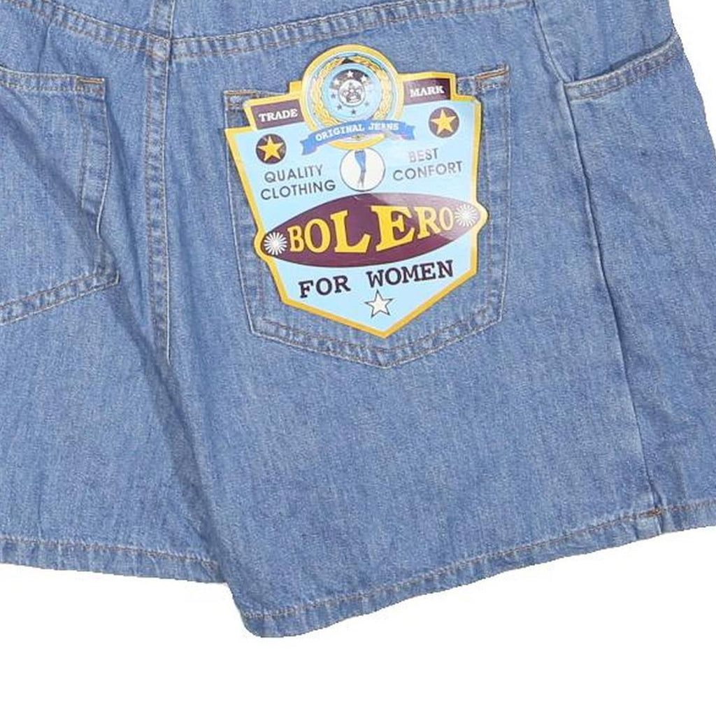 BOLERO Womens Blue Denim Mini Cotton Blend Skirt Button Closure S Stylish Casual