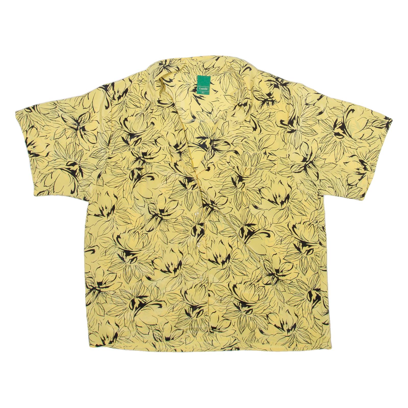 CANDA Womens Printed Shirt Yellow Collared Viscose Floral M
