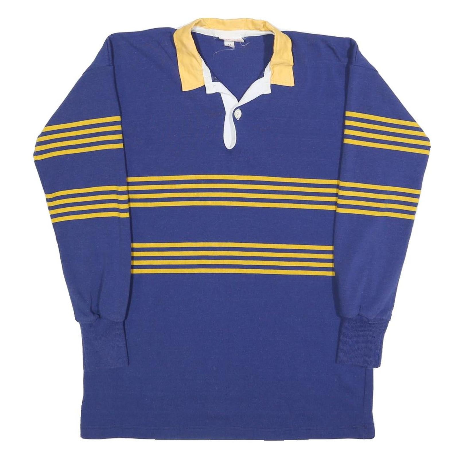 TASMAN Mens Blue & Yellow Long Sleeve Striped M Cotton Blend Rugby Style Polo