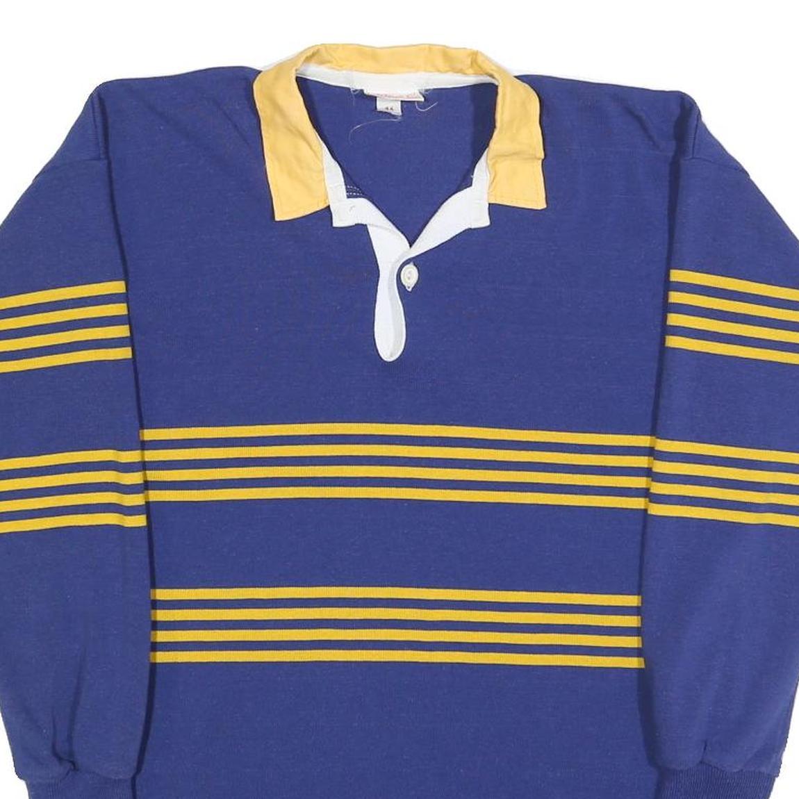 TASMAN Mens Blue & Yellow Long Sleeve Striped M Cotton Blend Rugby Style Polo