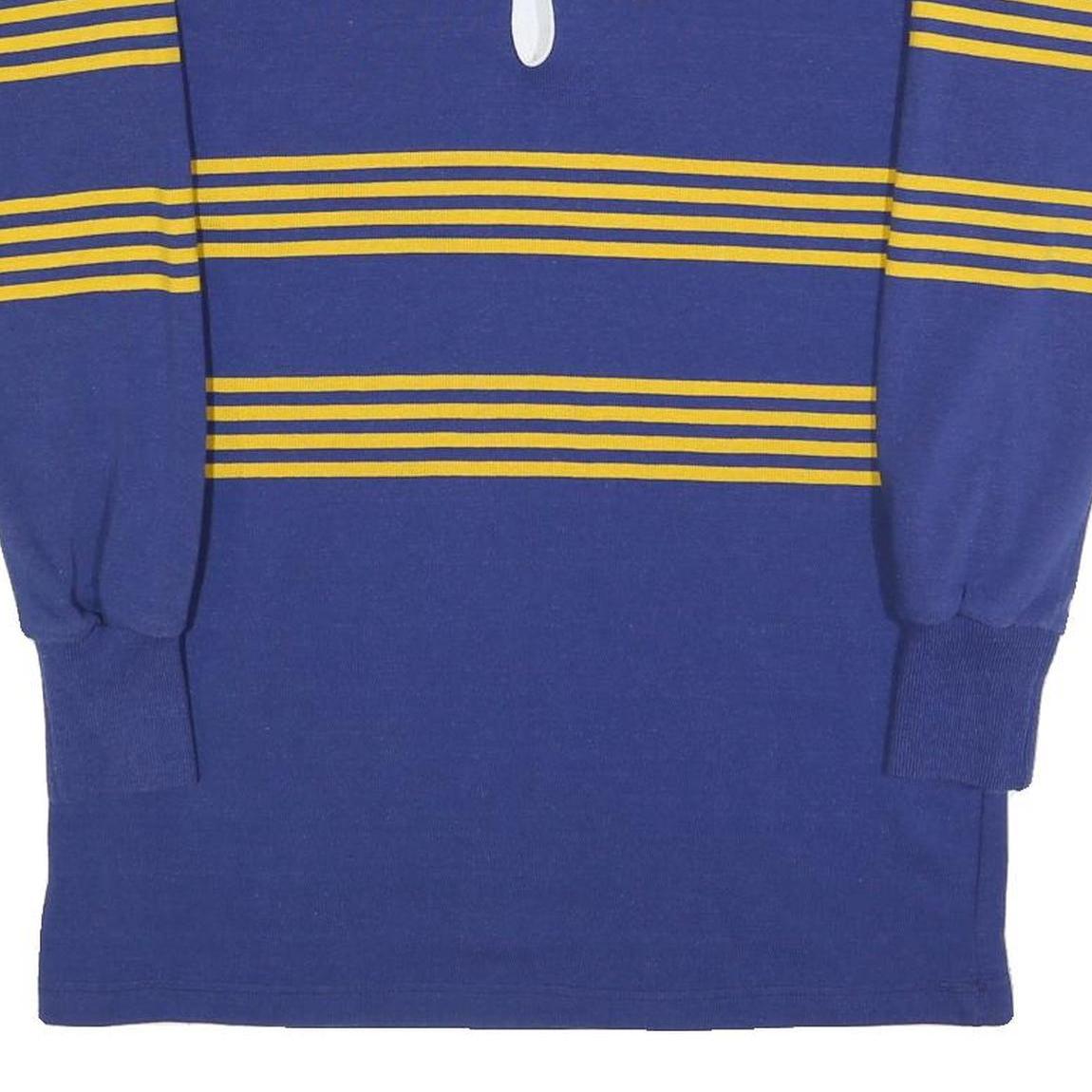 TASMAN Mens Blue & Yellow Long Sleeve Striped M Cotton Blend Rugby Style Polo