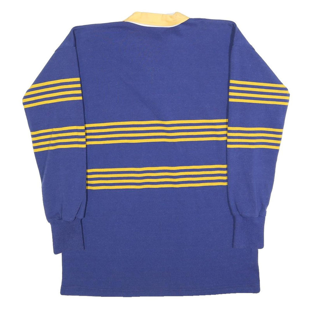 TASMAN Mens Blue & Yellow Long Sleeve Striped M Cotton Blend Rugby Style Polo