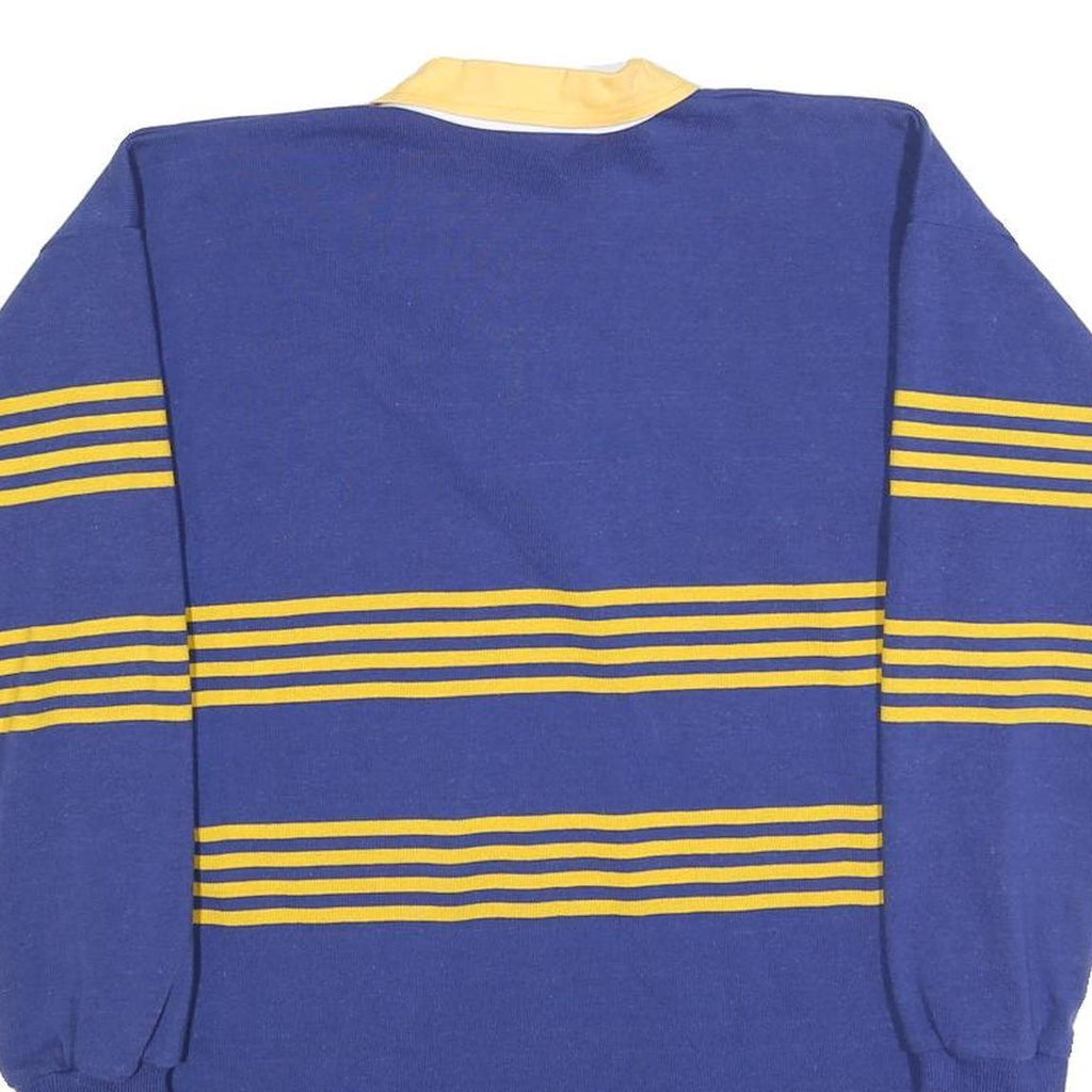 TASMAN Mens Blue & Yellow Long Sleeve Striped M Cotton Blend Rugby Style Polo