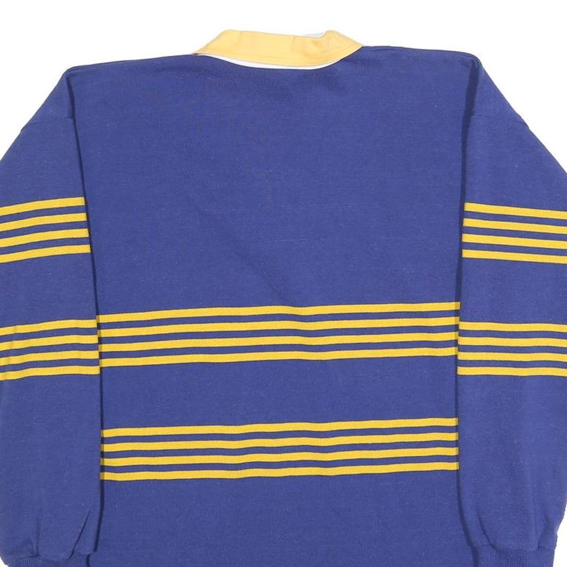 TASMAN Mens Blue & Yellow Long Sleeve Striped M Cotton Blend Rugby Style Polo