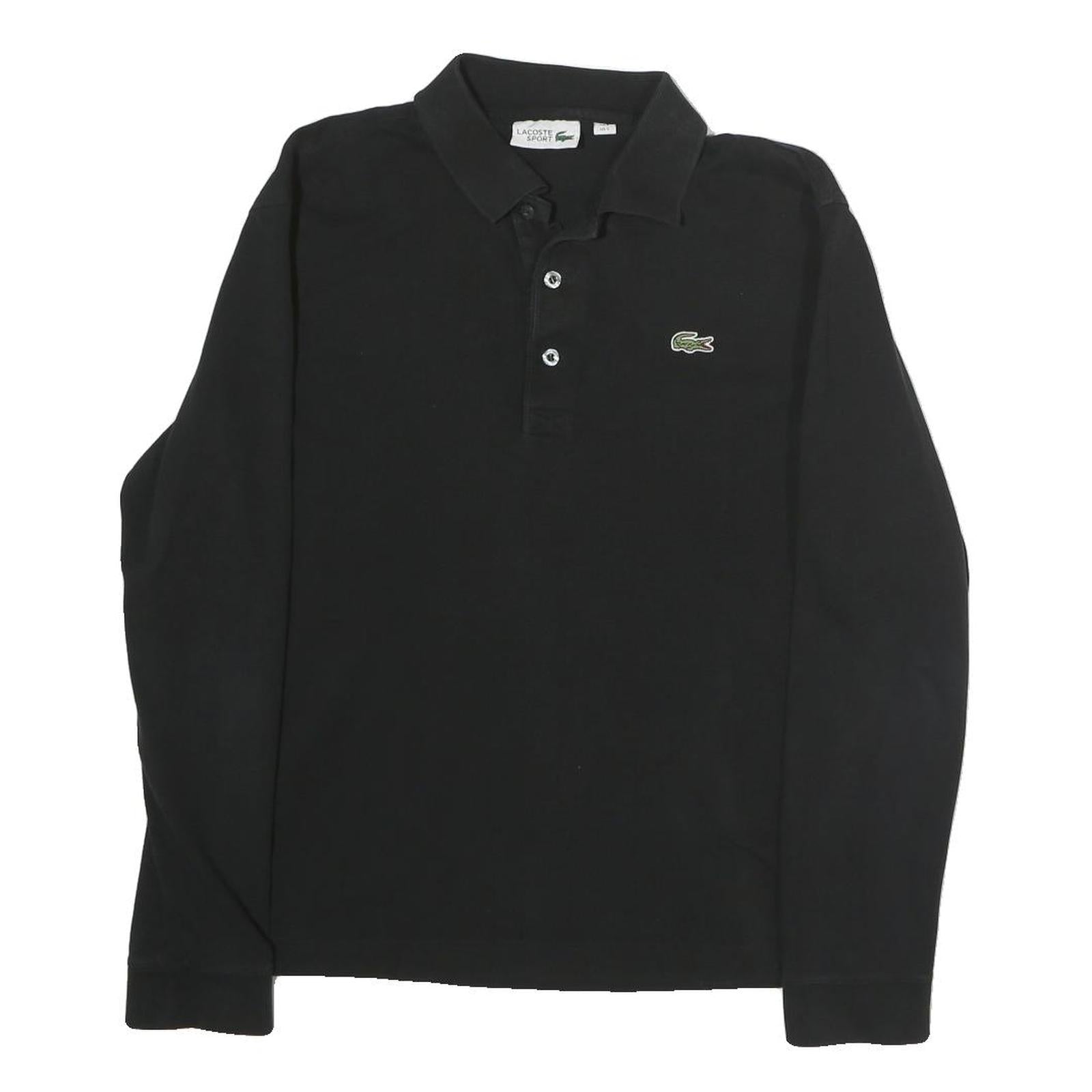 LACOSTE Mens Black Cotton Long Sleeve Plain Polo Shirt S Classic Sport