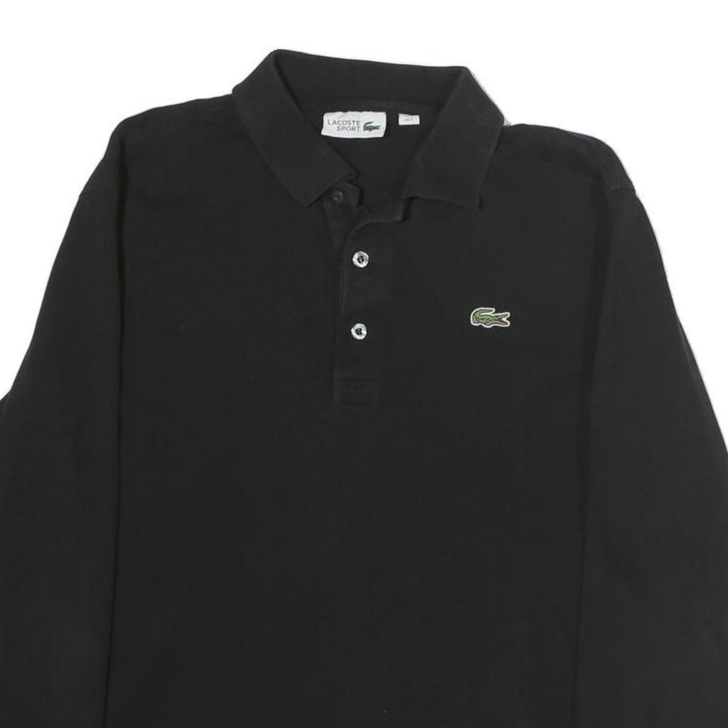 LACOSTE Mens Black Cotton Long Sleeve Plain Polo Shirt S Classic Sport