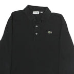 LACOSTE Mens Black Cotton Long Sleeve Plain Polo Shirt S Classic Sport