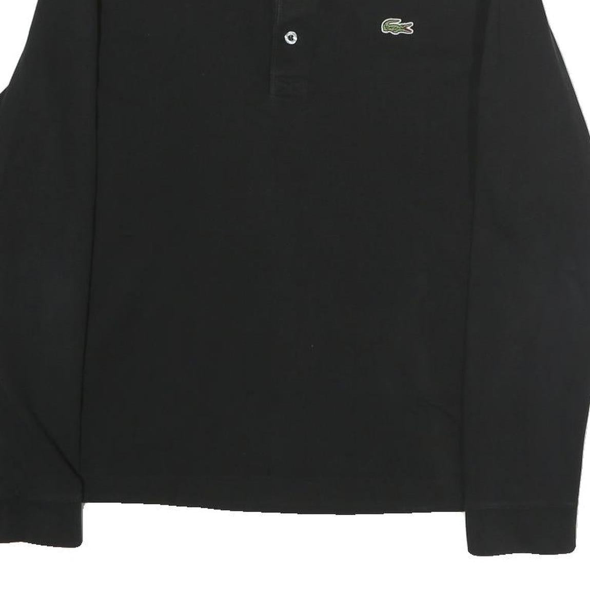 LACOSTE Mens Black Cotton Long Sleeve Plain Polo Shirt S Classic Sport
