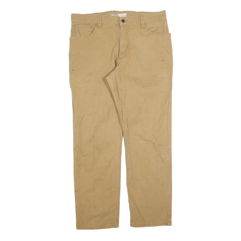 CARHARTT Mens Cotton Blend Beige Relaxed Straight Trousers W36 L32 Workwear